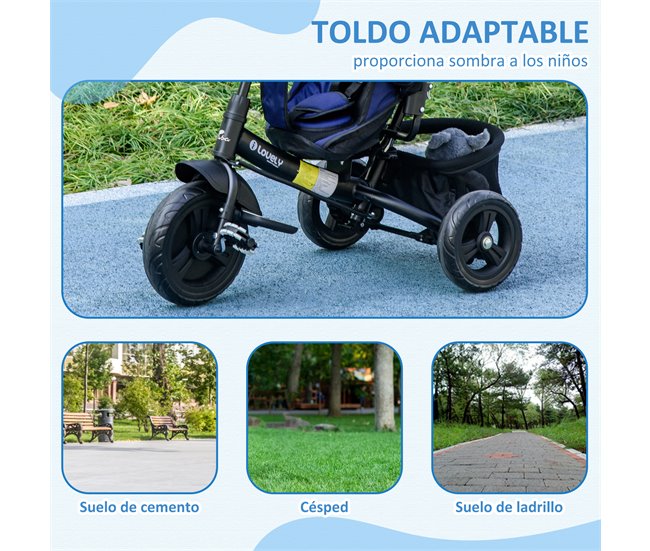Triciclo para Bebés Metal, plástico e tecido de poliéster HOMCOM Azul