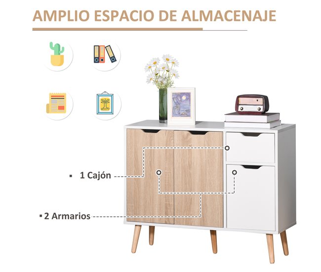 Aparador Melamina de Madeira HOMCOM 90 Castanho