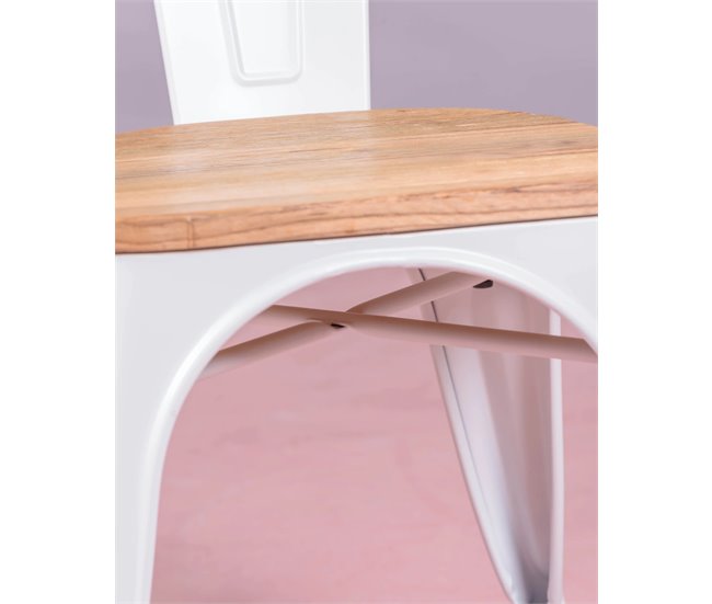 Cadeira industrial com braços e assento em olmo - Bistro Branco