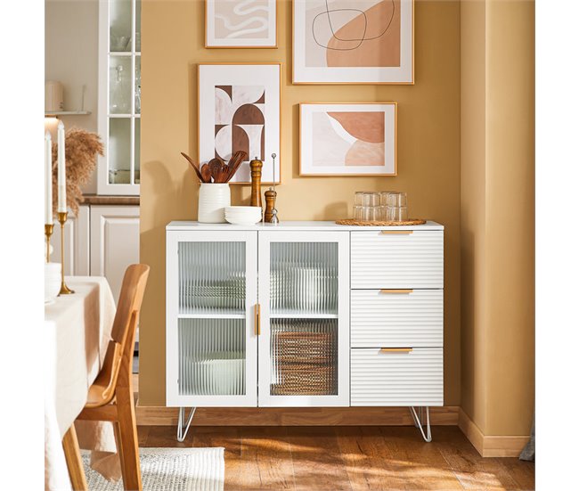 Aparador de cozinha com vitrine de vidro FSB86-W SoBuy Branco