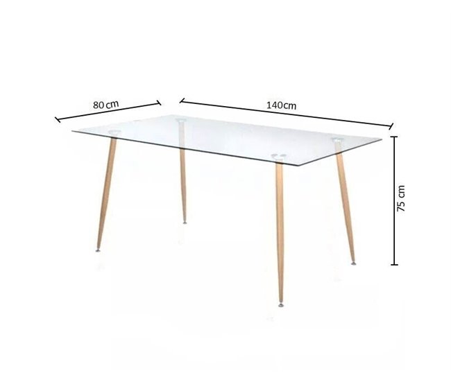 Pacote de mesa de vidro temperado + 6 cadeiras estilo nórdico Transparente