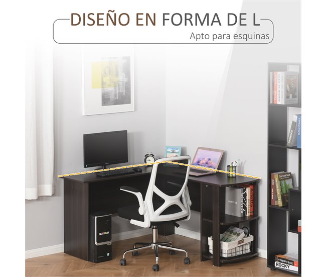 Secretária de Canto MDF HOMCOM, escritório - secretárias 136x130 Preto