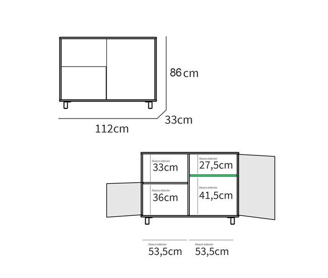 Aparador, Móvel Auxiliar de Sala, Buffet, 2 Portas, 1 Prateleira 86x112x33 cm Cinza