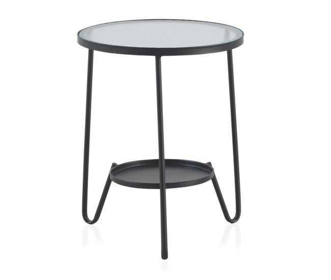 Mesa lateral de metal com tampo de vidro Preto