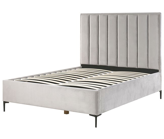 Beliani Cama con almacenaje Terciopelo SEZANNE 150x215 Azul Marino
