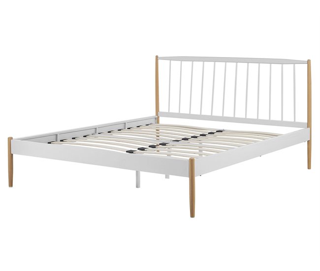 Beliani Cama com estrado Metal MAURS 167x209 Branco
