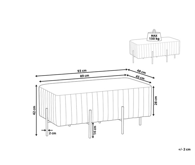 Beliani Tamborete Veludo DAYTON 93x48 Cinza Claro
