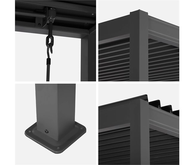 Pérgola bioclimática antracite alumínio e aço lâminas orientáveis 300x300 Cinza