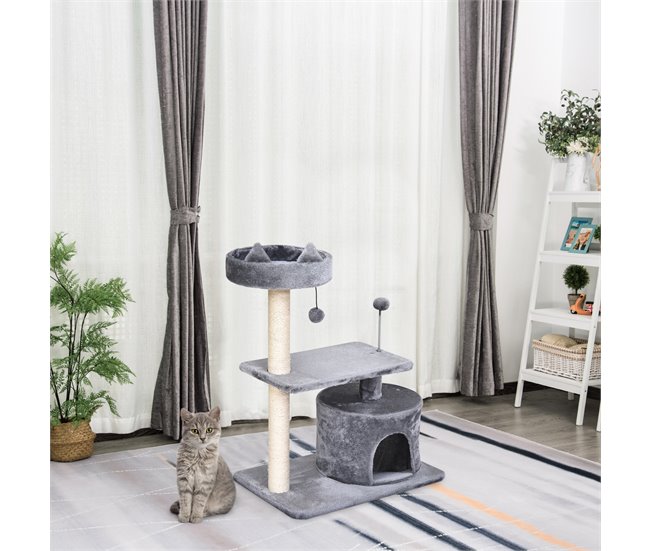 Arranhador para Gatos Aglomerado de madeira, Pelúcia e Sisal Cinza