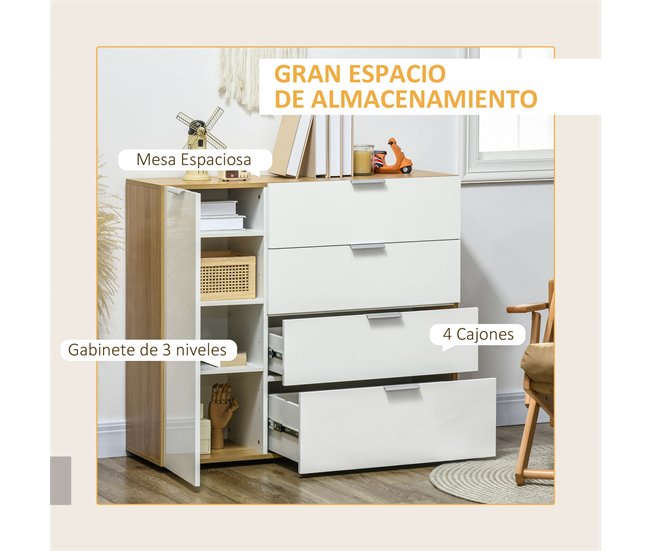 Aparador de Sala de Estar Melamina de Madeira HOMCOM Branco