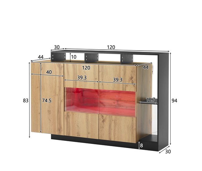 Aparador de mdf com 3 portas Preto/ Madeira