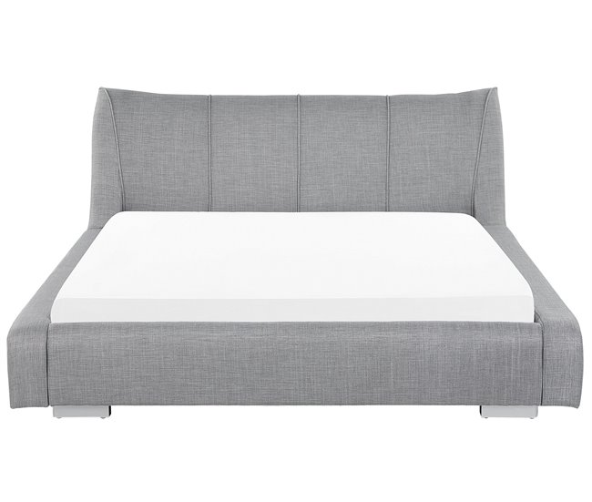 Beliani Cama com estrado Pele NANTES 208x237 Cinza Claro