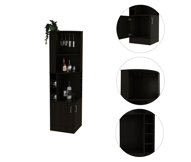 Armário bar de canto em melamina Syrah com quatro prateleiras 46 Castanho Claro