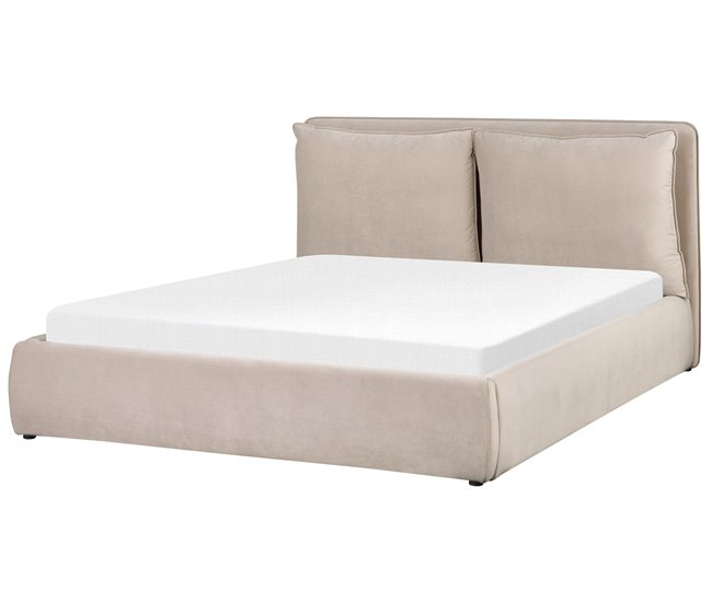 Beliani Cama com armazenamento Veludo BAJONNA 183x235 Bege