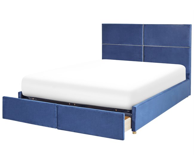 Beliani Cama baú Veludo VERNOYES 188x214 Azul Marino