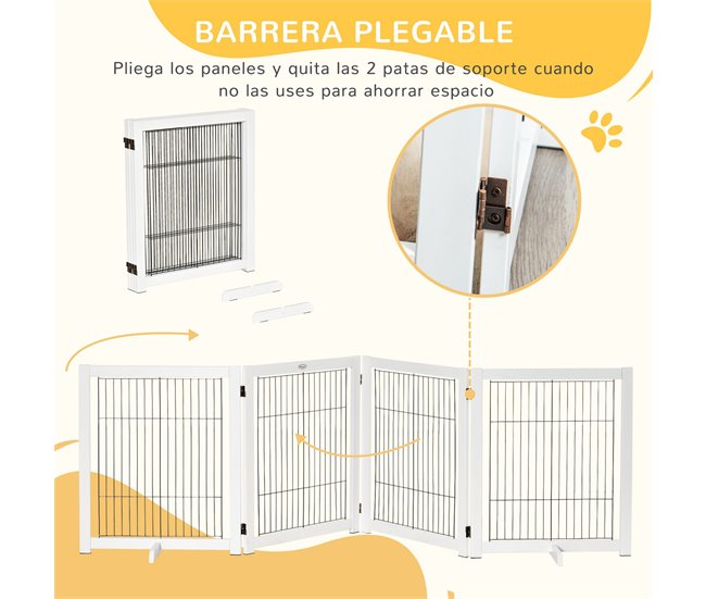 Barreira de Segurança para Cães Madeira de Pinho e Aço PawHut Branco