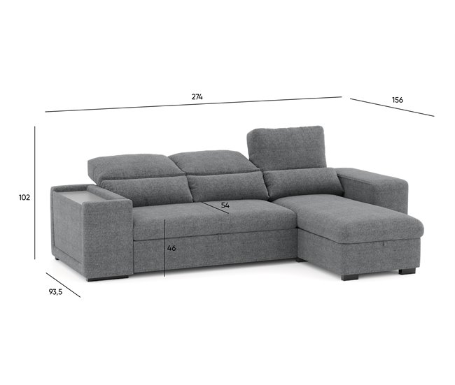 Chaise longue com cama HOXTON Cinza