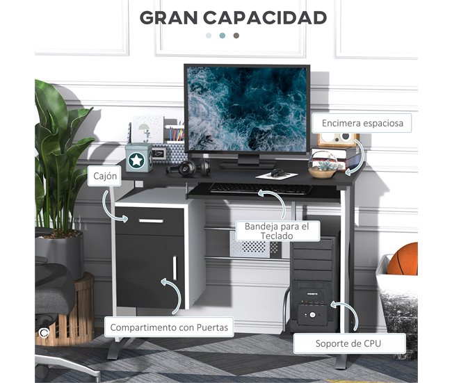 Mesa de Computador MDF e Metal HOMCOM, escritório - secretárias 100x52 Preto