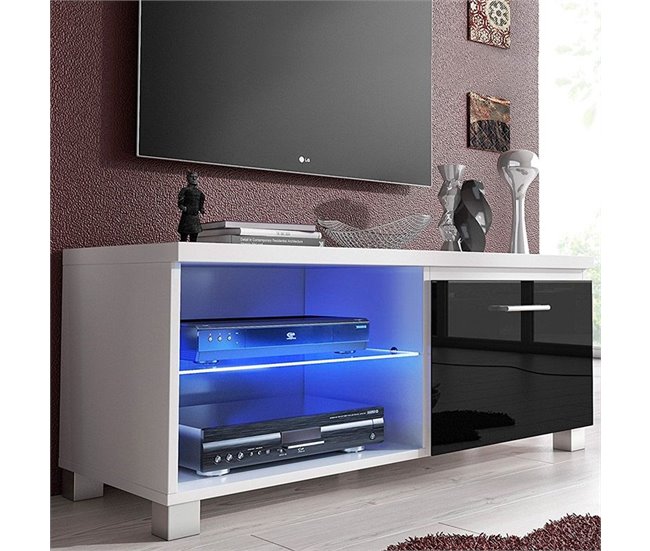  Armário de TV LED 100 Branco/ Preto