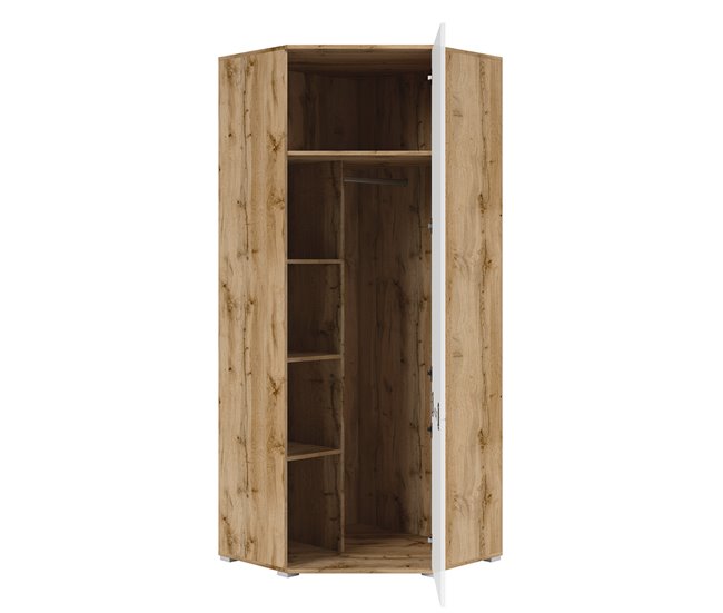 Armário de canto de 2 portas Selma Natural/ Branco