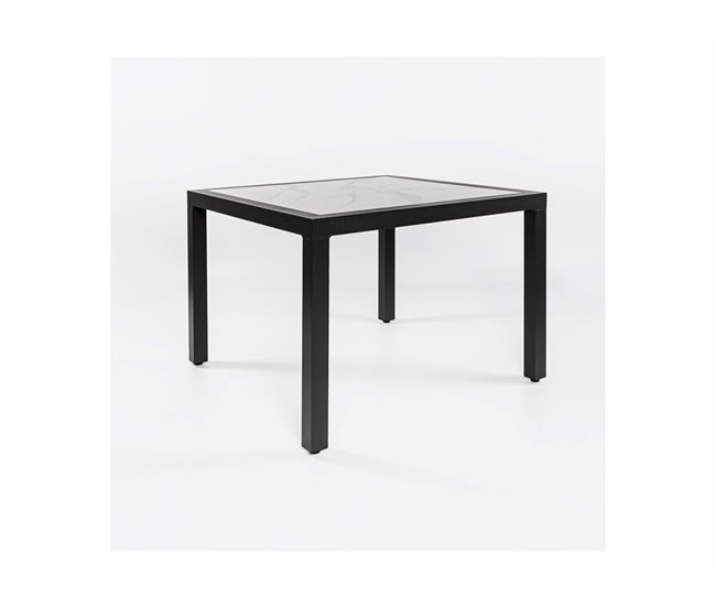 Mesa de jantar quadrada KERAMIC Branco/ Preto
