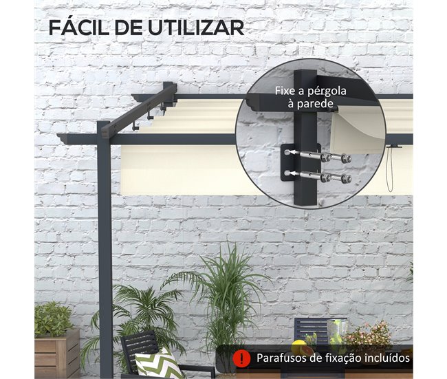 Pérgola de Parede Aço e Poliéster Outsunny 297x297 Cru
