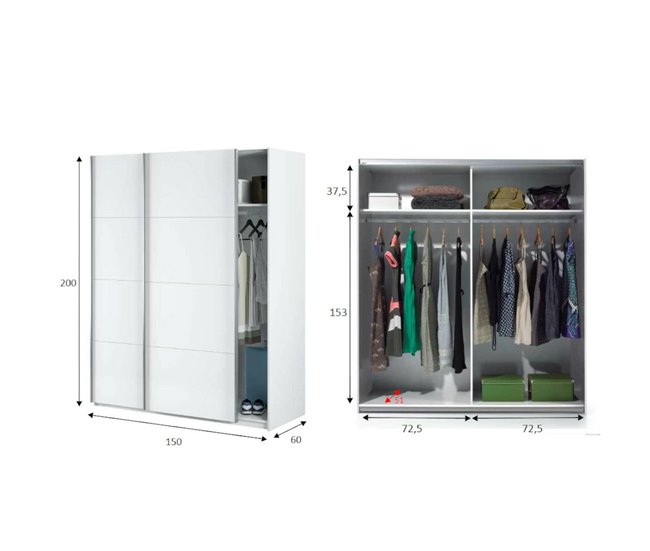 Armário 2 portas com efeito madeira 150 Branco Brillo