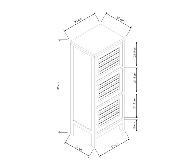 Armário lateral Ypäjä com 3 portas Bambu 82 x 33 x 27 cm Natural