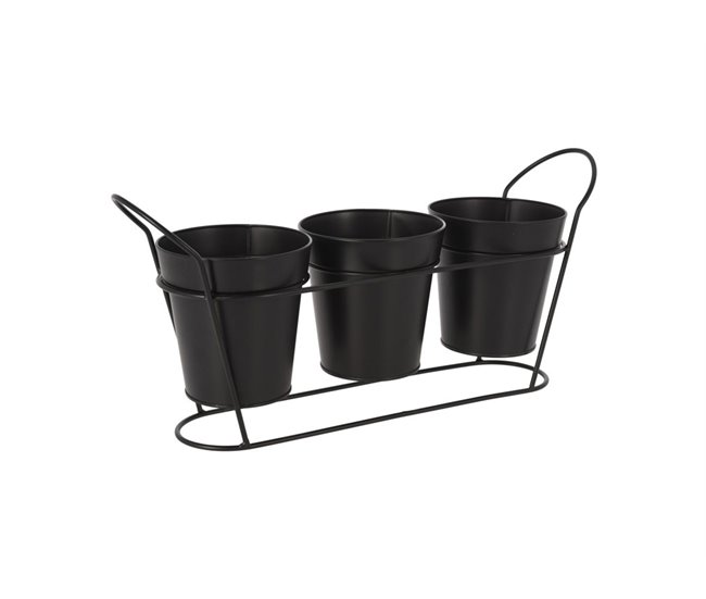 Vaso de flores triplo em metal preto 14x23x48cm Preto