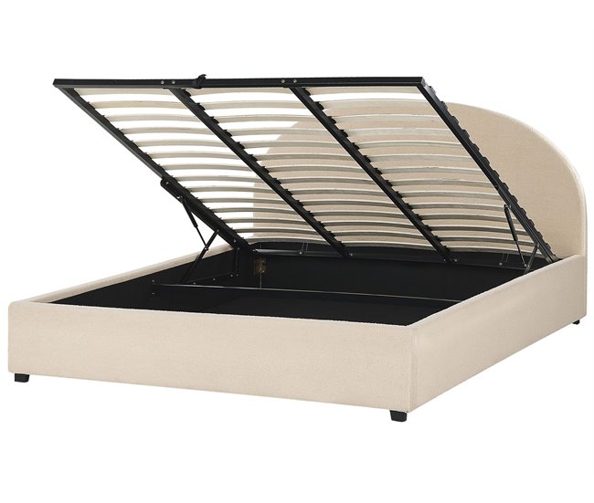 Beliani Cama com armazenamento Bouclé VAUCLUSE 194x214 Bege
