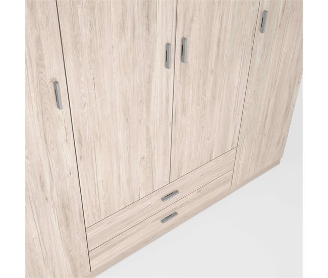 Guarda-roupa Roma com 4 portas e 2 gavetas, quarto moderno Madeira Clara