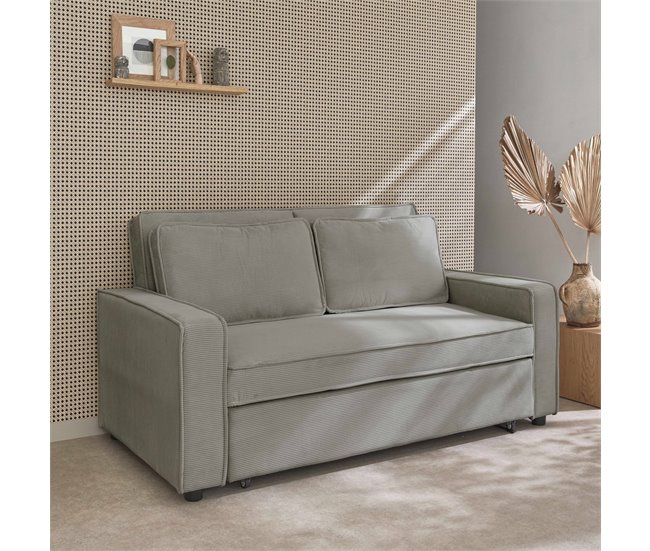 Sofá-cama de bombazina de 3 lugares, Chill Cinza Claro