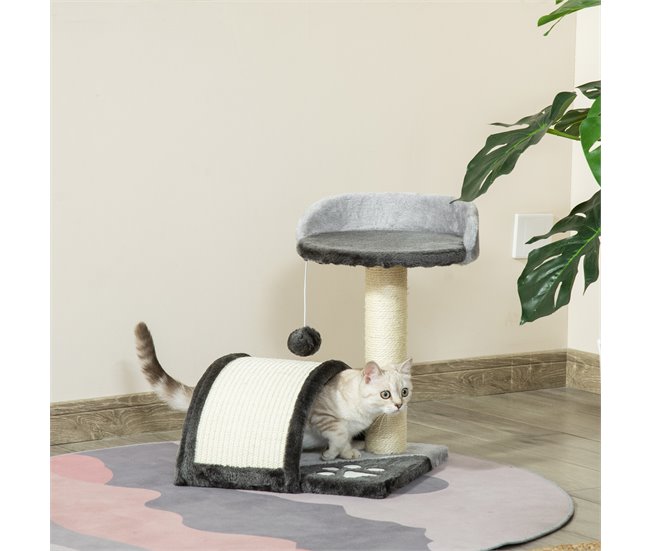 Arranhador para Gatos Aglomerado de Madeira, Pelúcia e Sisal Cinza