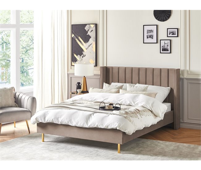 Beliani Cama com estrado Veludo VILLETTE 165x222 Azul Marino