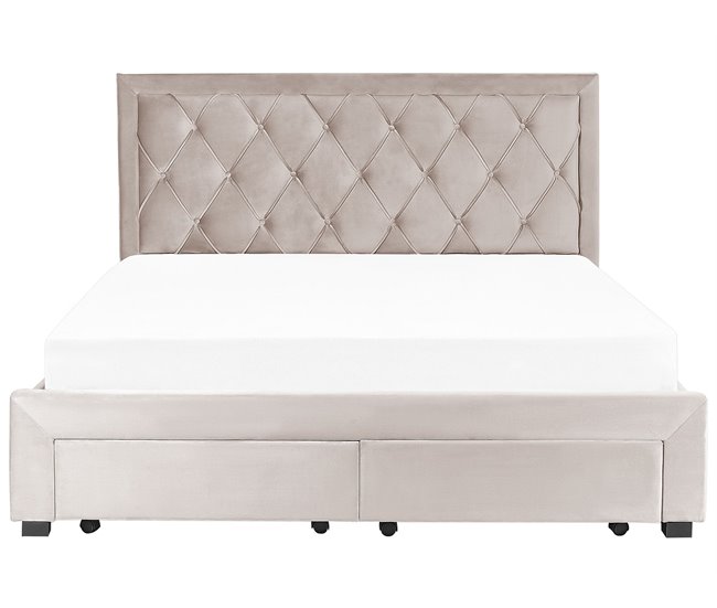 Beliani Cama com armazenamento Veludo LIEVIN 185x217 Bege