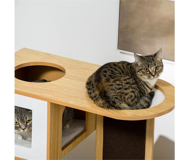 Casa para Gatos MDF e Pelúcia PawHut Castanho