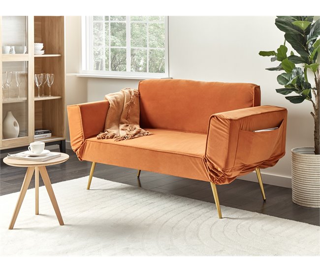 Beliani Sofá-cama Veludo SAARELA Laranja