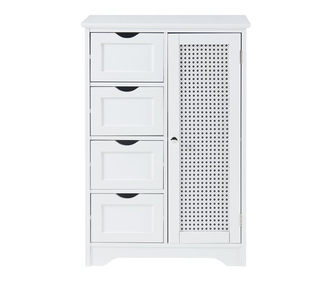 Armário de casa de banho Karlsøy com 1 porta 4 gavetas MDF rattan Branco