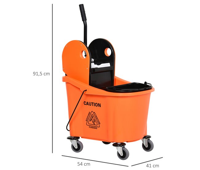 Balde de Esfregona Plástico PP, Metal HOMCOM Laranja