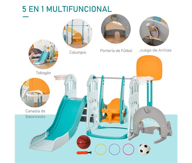 Escorrega e Baloiço para Crianças HDPE, PP HOMCOM Multicor