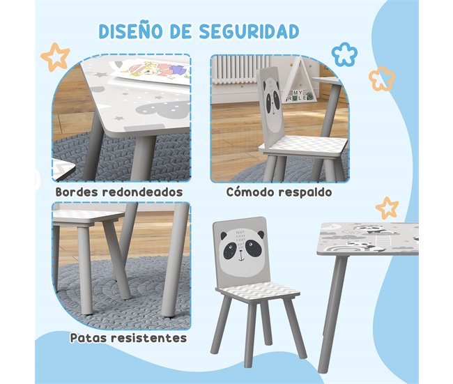 Mesa e Cadeiras Crianças MDF e Madeira de Pinho ZONEKIZ Cinza
