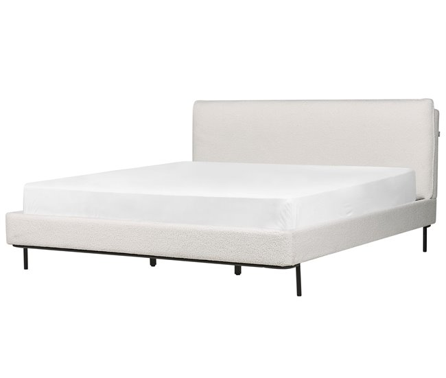 Beliani Cama com estrado Bouclé CORIO Branco/ Bege