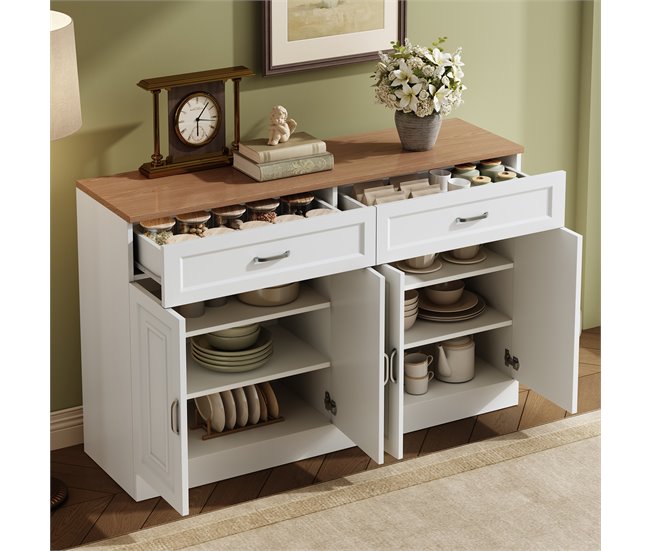 Aparador com 4 portas e 2 gavetas Branco