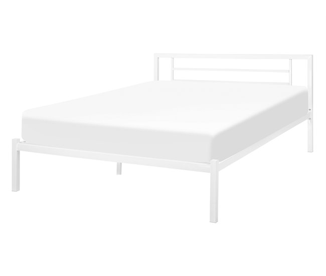 Beliani Cama com estrado Metal CUSSET 147x209 Branco