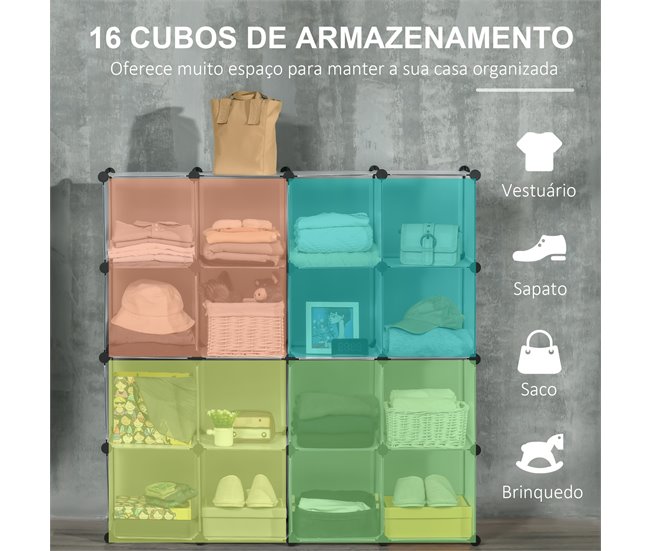 Armário Modular PP, aço HOMCOM, casa - móveis de armazenamento Transparente