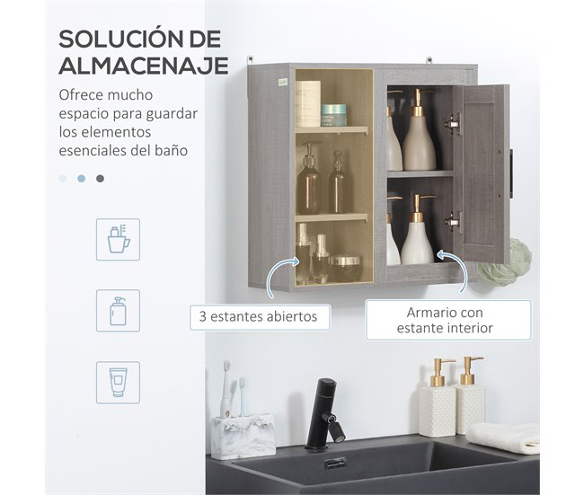 Armário Casa de Banho de Parede Melamina de Madeira kleankin 48 Cinza