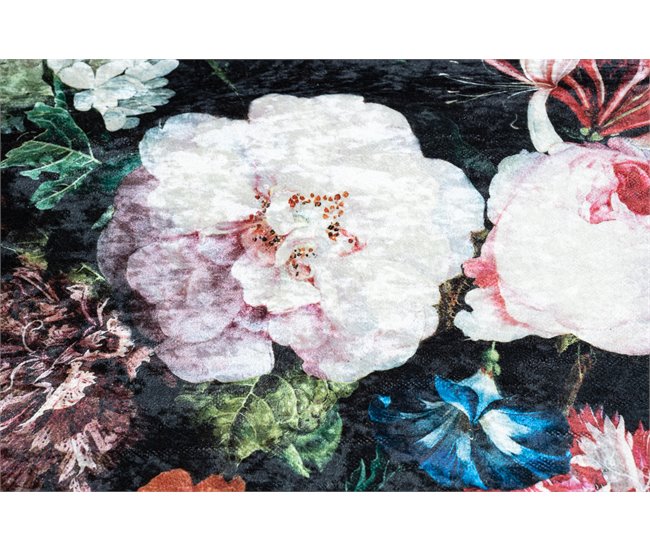 ANDRE 1629 Tapete flores vintage antiderrapante 80x150 Preto