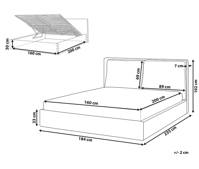 Beliani Cama baú Bouclé BAJONNA 184x235 Cinza