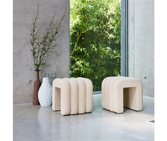 Conjunto de 2 pufes contemporâneos em tecido 38x40 Bege