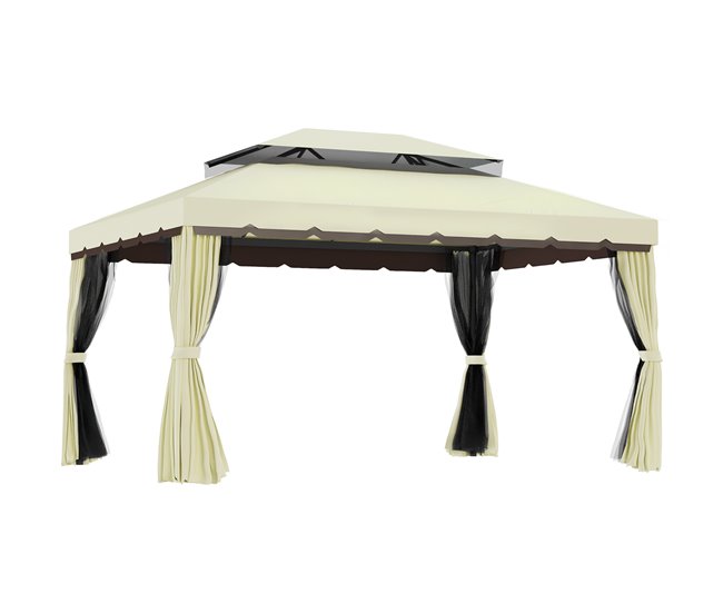 Pérgola de Jardim Alumínio e Poliéster Outsunny 390x290 Bege